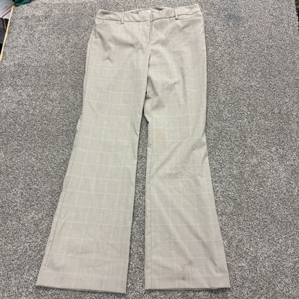 Y2K New York & Company Dress Pants Womens 12 Beige Plaid Twill Bootcut Stretch